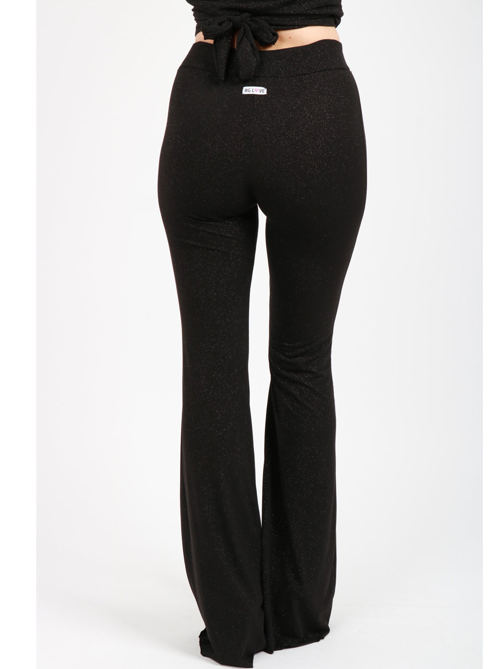 BG LOVE Pantaloni Frida a Zampa Neri con Glitter Nero
