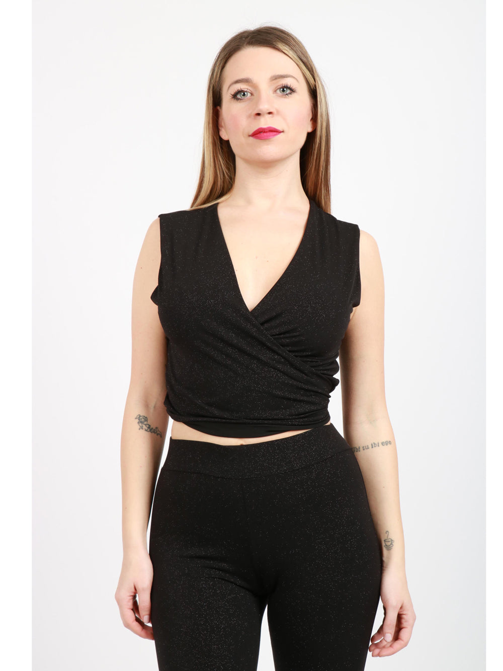 BG LOVE Top Cache Coeur Frida Nero con Gliter Nero