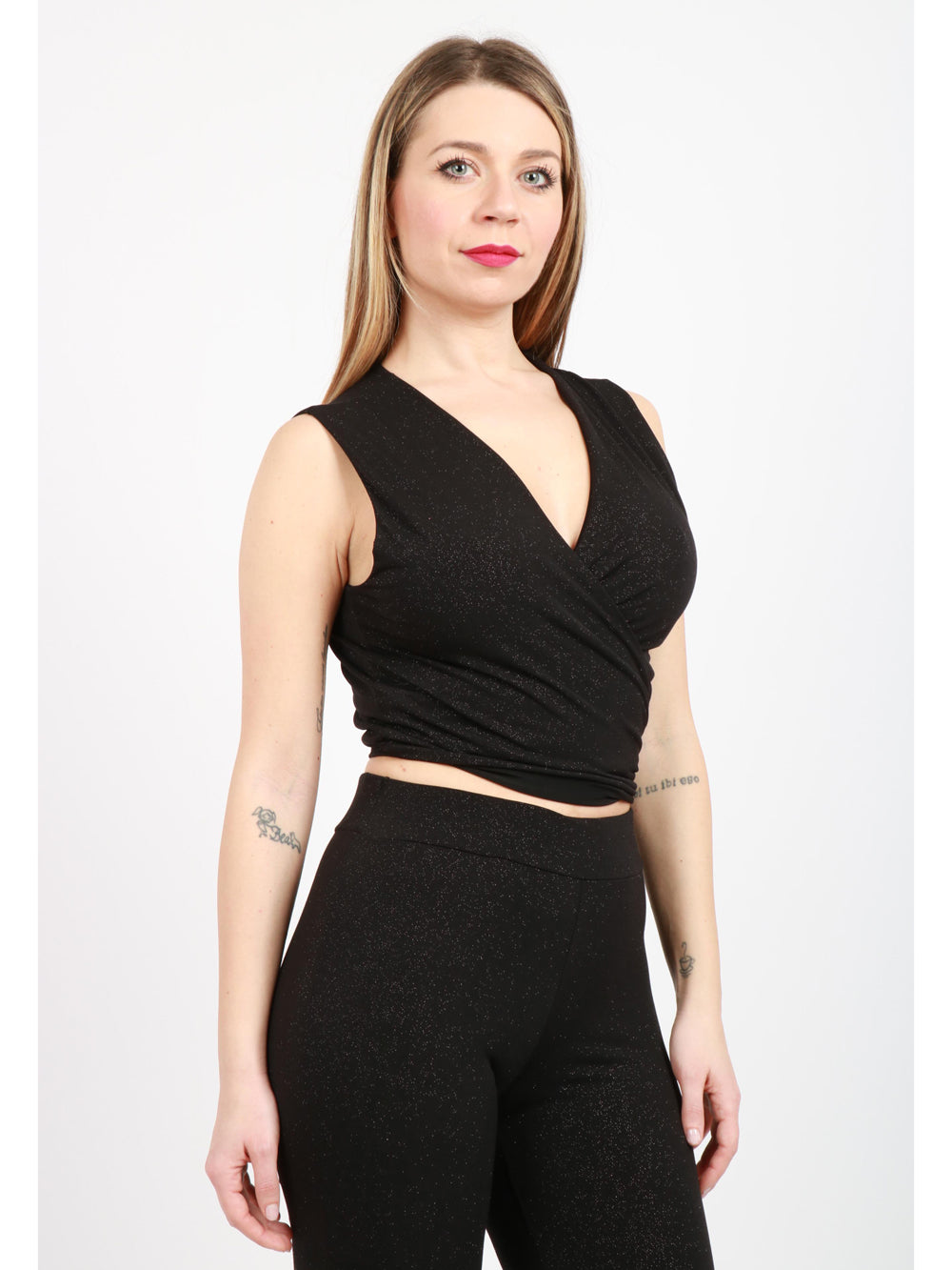 BG LOVE Top Cache Coeur Frida Nero con Gliter Nero