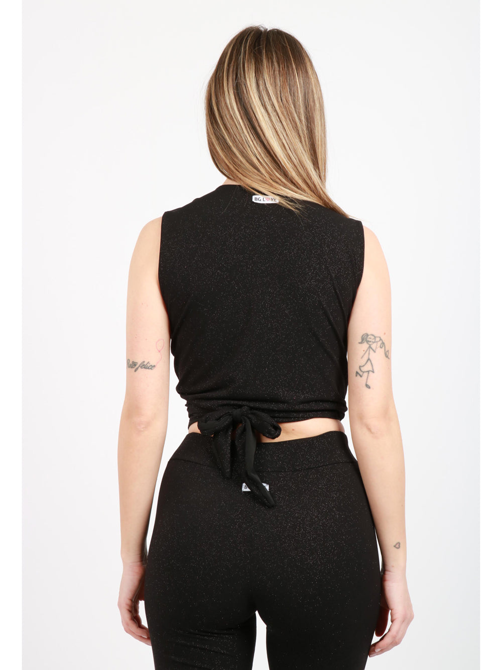BG LOVE Top Cache Coeur Frida Nero con Gliter Nero