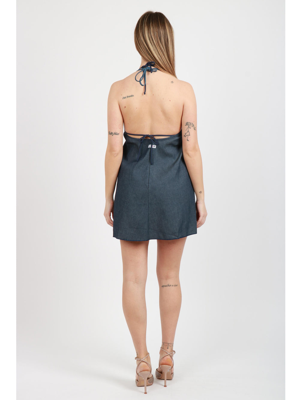 BG LOVE Vestito Corto Zenobia in Denim con Farfalle Denim