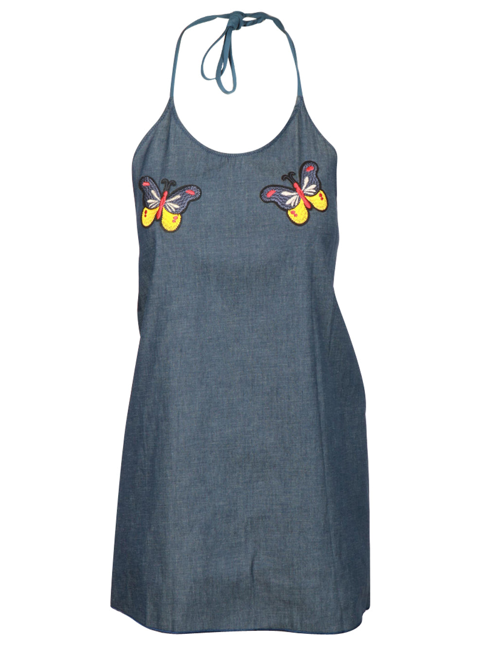 BG LOVE Vestito Corto Zenobia in Denim con Farfalle Denim