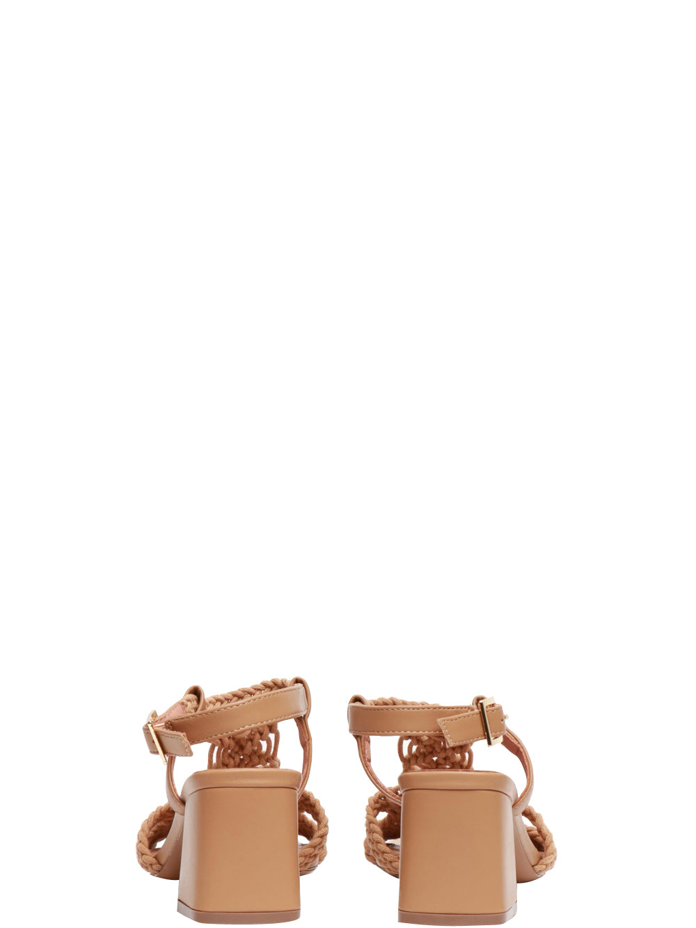 BIBI LOU Sandali T-Bar in Pelle Cammello con Fasce Intrecciate Camel