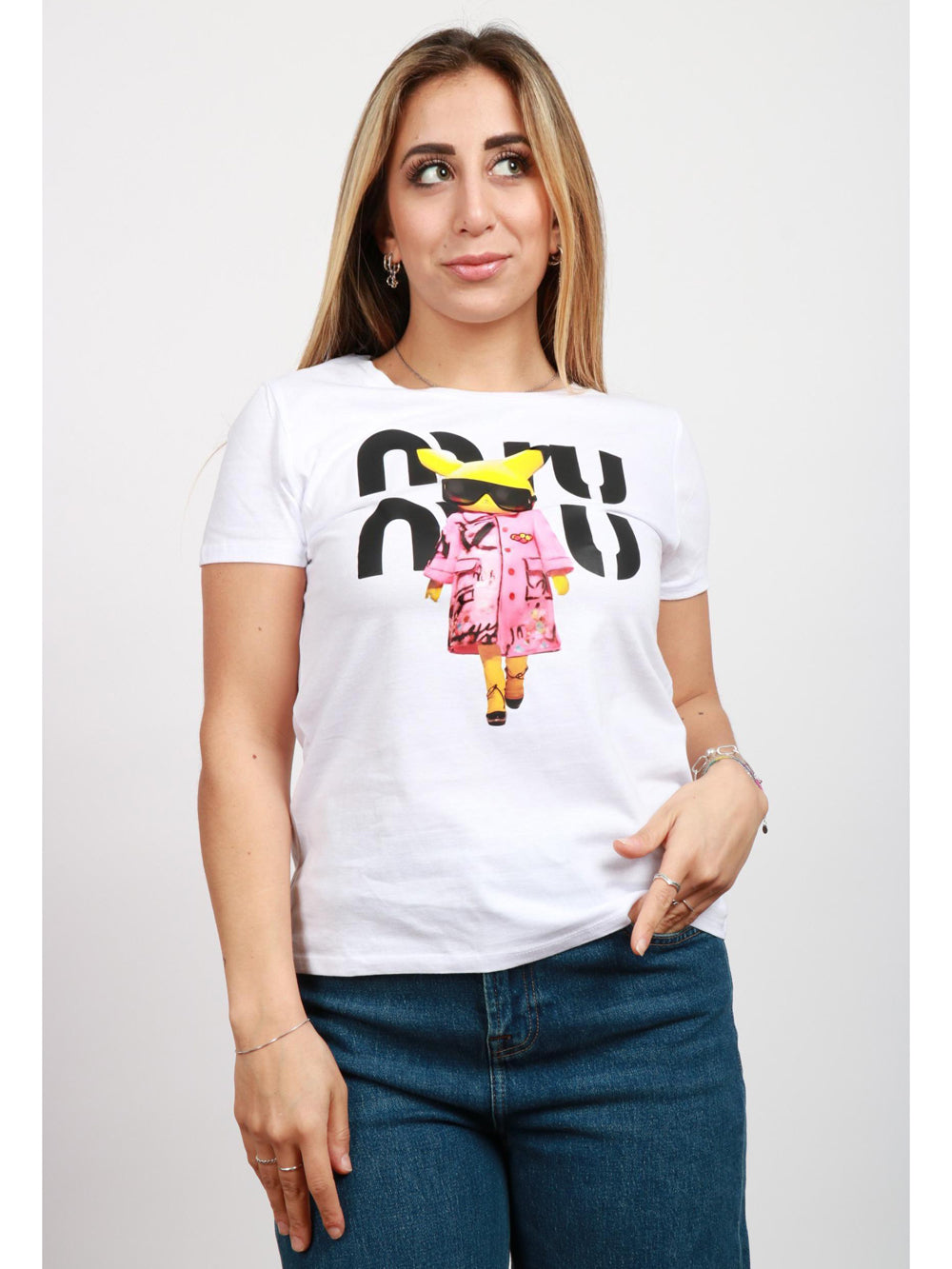 DBSOUL T-Shirt Rimini Bianca con Stampa Pikachu e Miu Miu Bianco