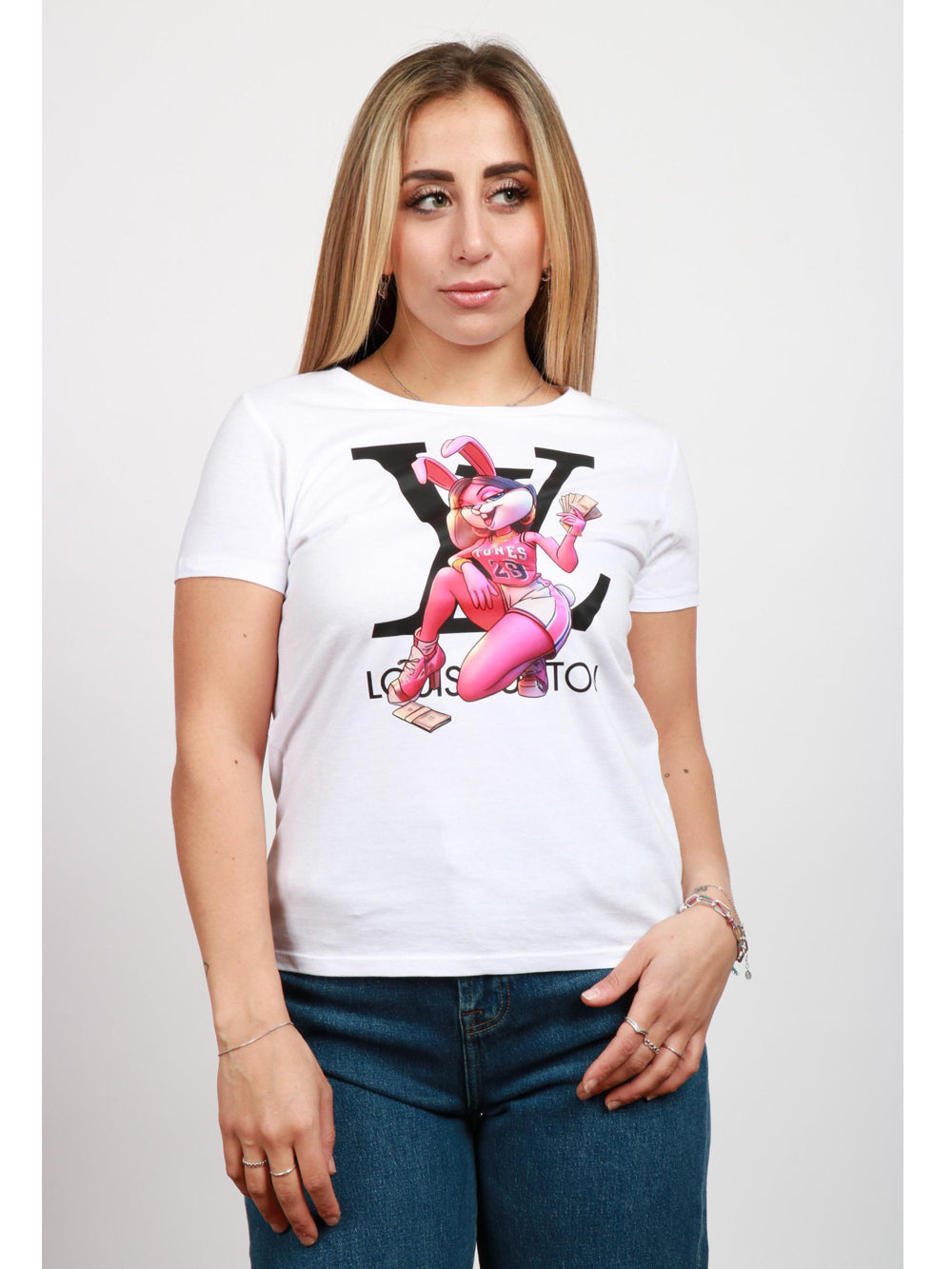DBSOUL T-Shirt Rimini Bianca con Stampa Lola Bunny e Louis Vuitton Bianco