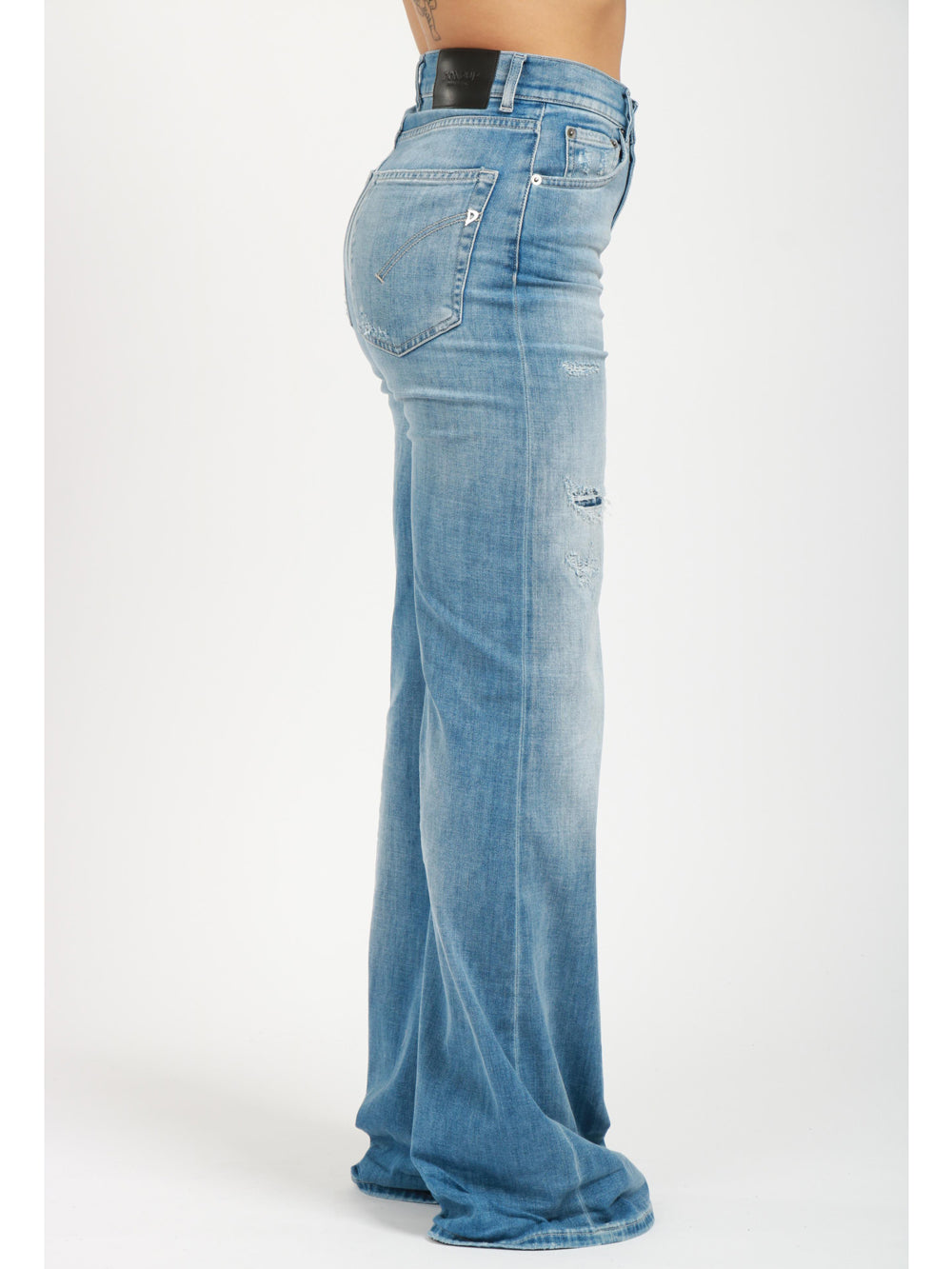 DONDUP Jeans Amber Palazzo in Denim Blu con Rotture Denim chiaro