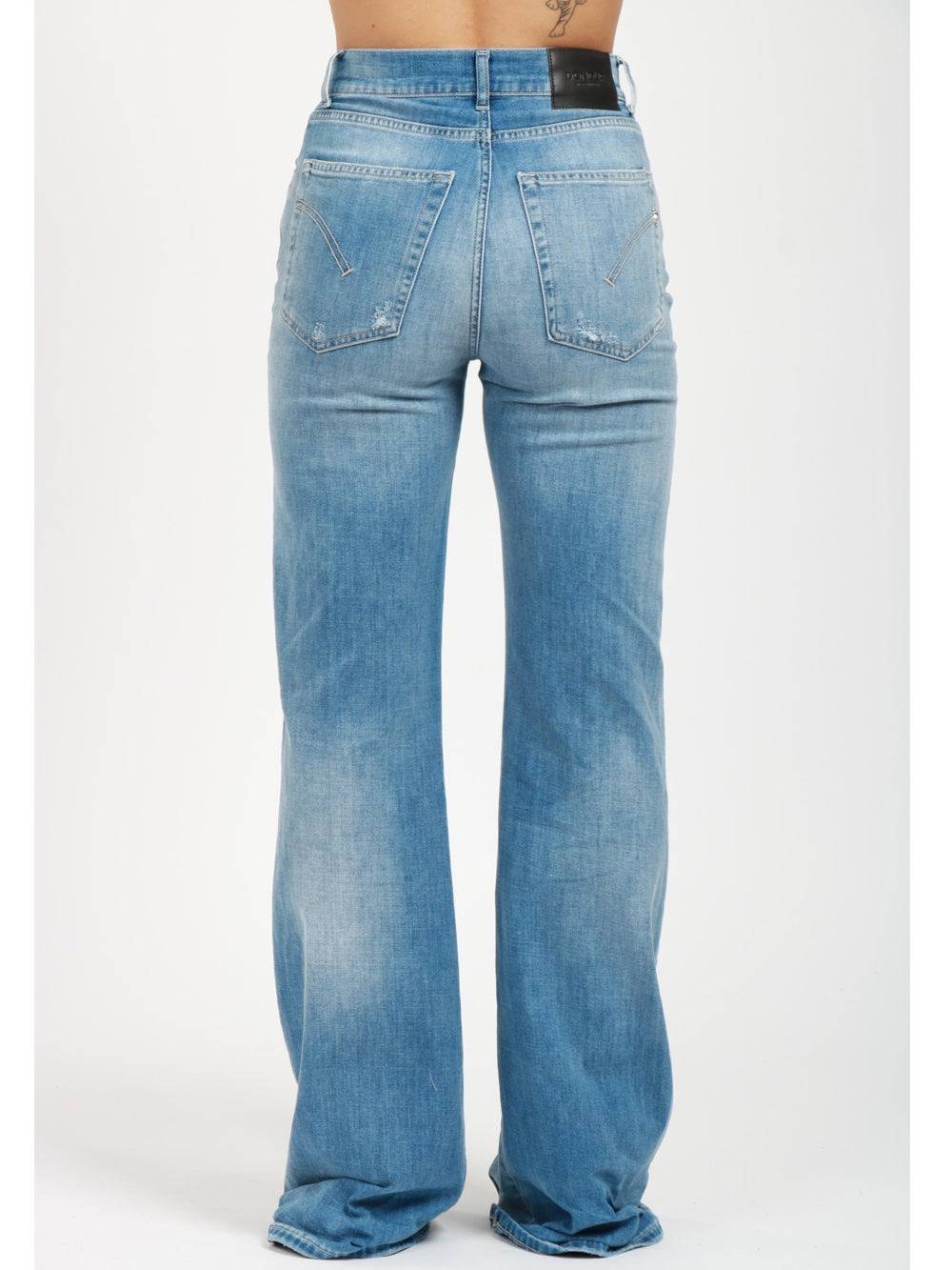 DONDUP Jeans Amber Palazzo in Denim Blu con Rotture Denim chiaro