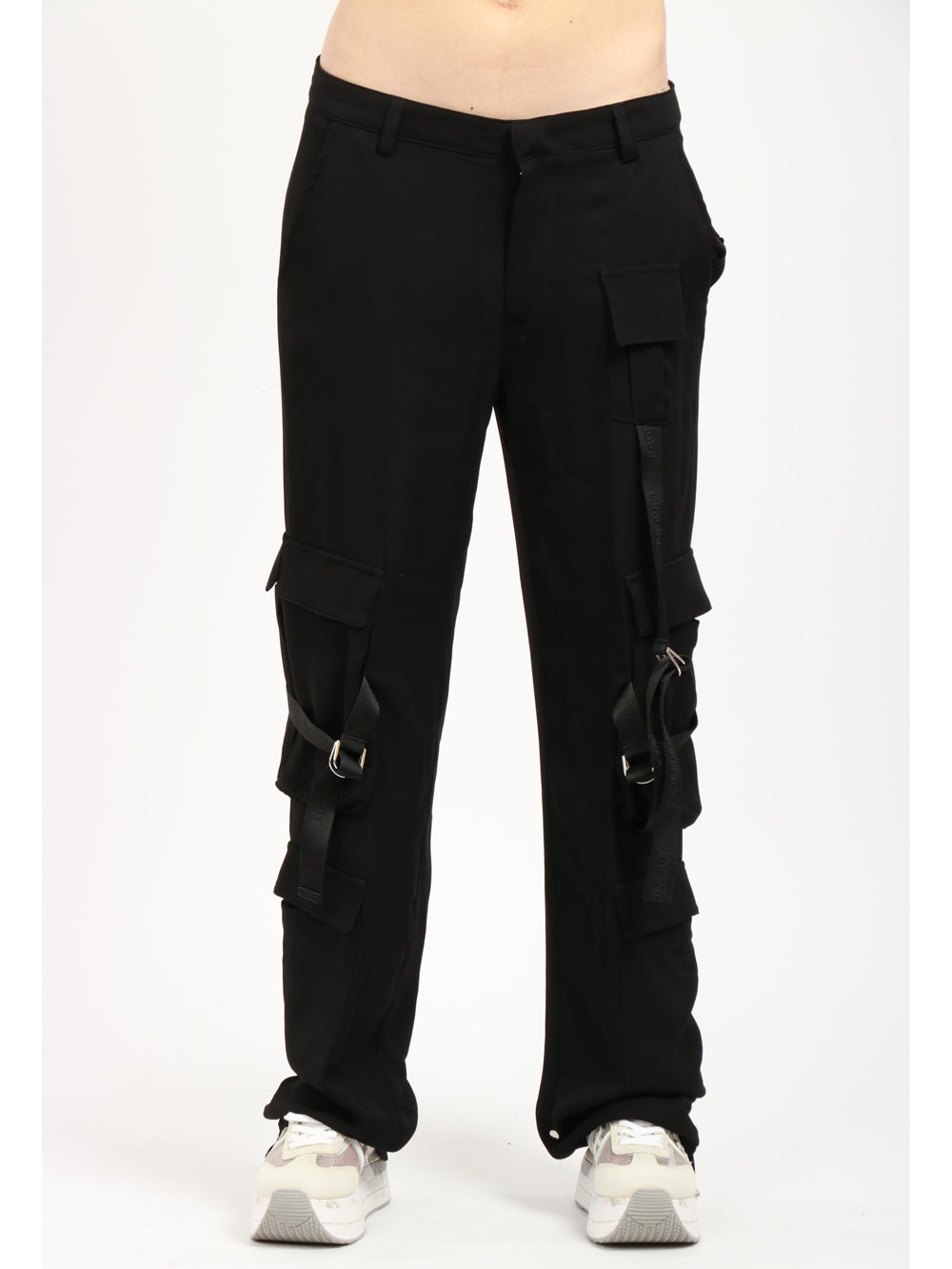 Pantaloni Luz Cargo in Georgette Neri con Lacci