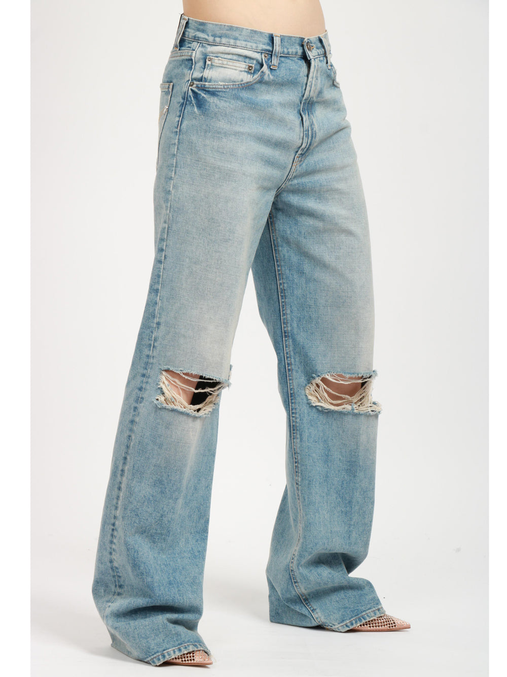 DONDUP Jeans Francine in Denim con Gamba Larga e Rotture Denim