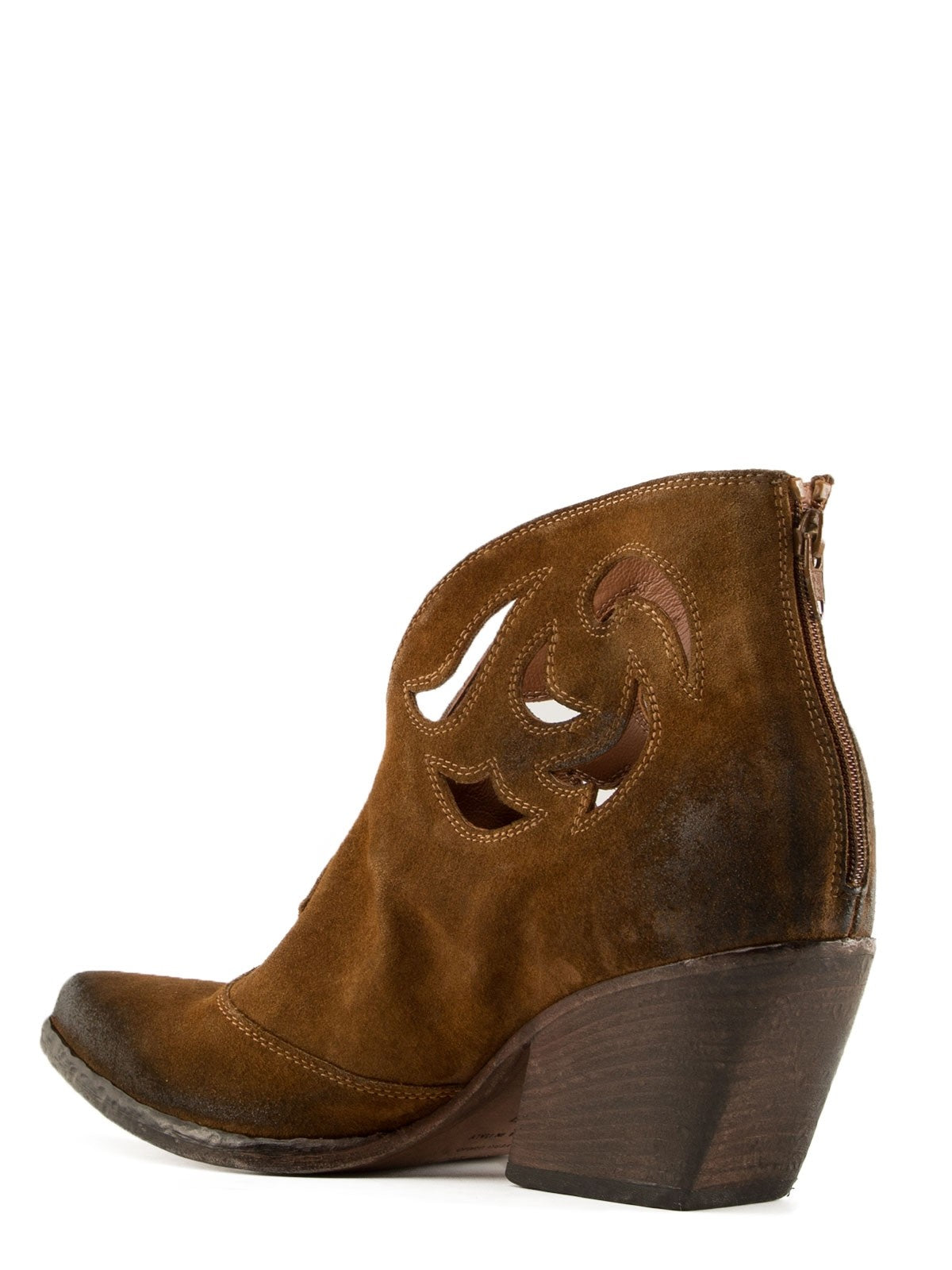 Stivali Texano Tronchetto in Suede Cuoio con Cut Out