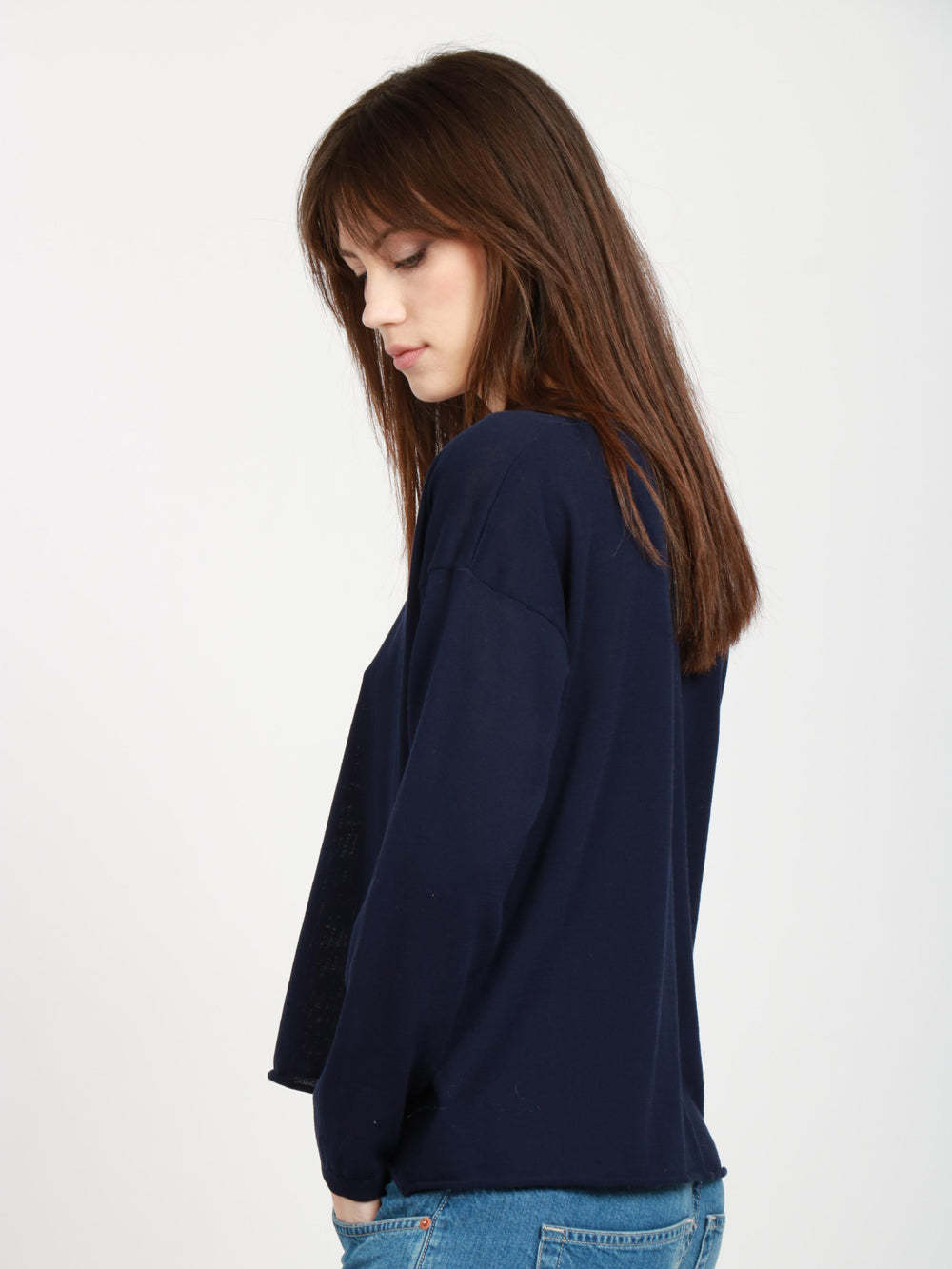 Maglia in Cotone Blu con Scollo a V
