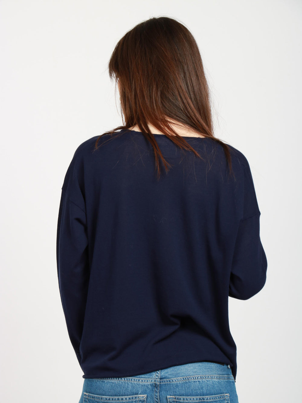 Maglia in Cotone Blu con Scollo a V
