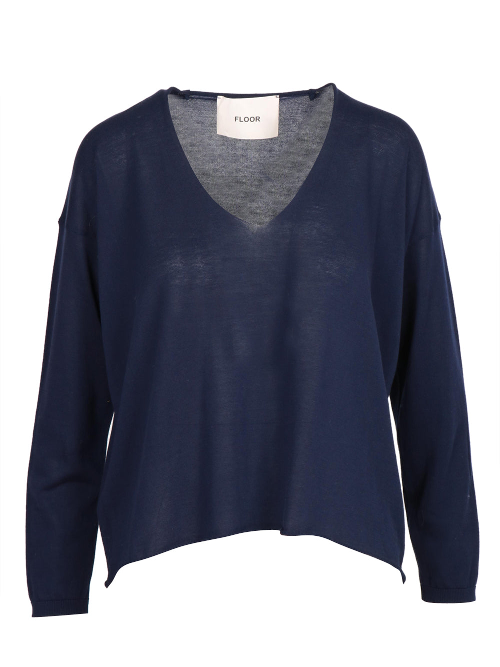 Maglia in Cotone Blu con Scollo a V