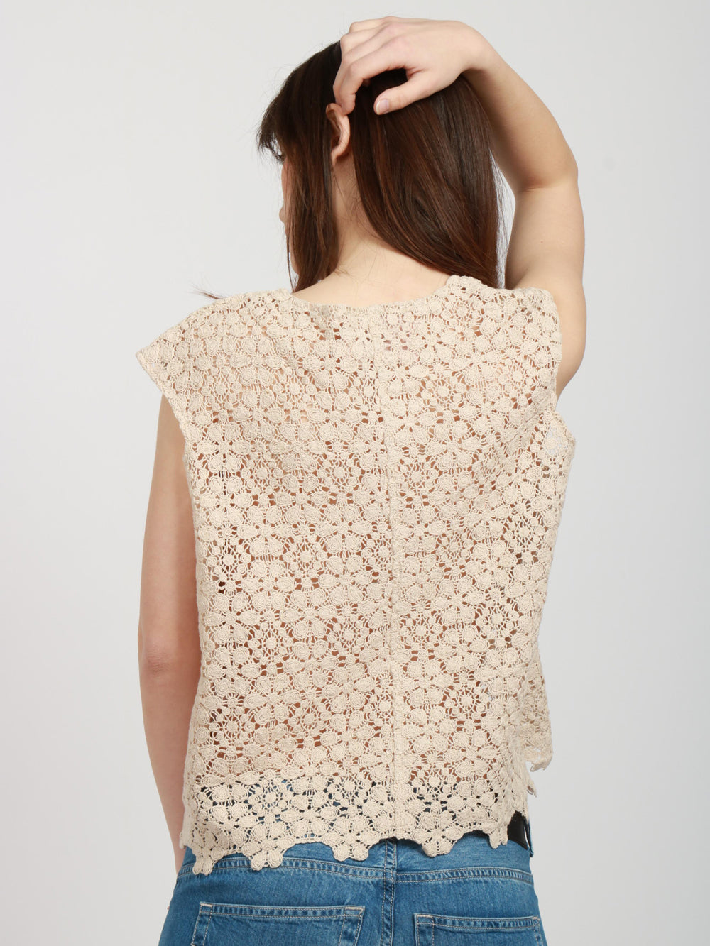 FLOOR T-Shirt Girocollo in Crochet di Cotone Corda Corda