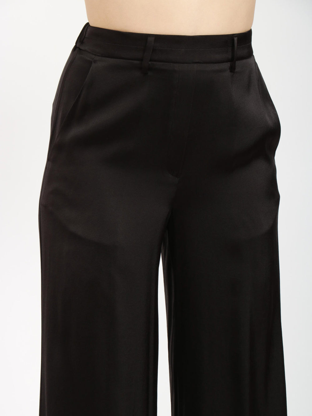 Pantaloni Palazzo in Raso di Seta Neri