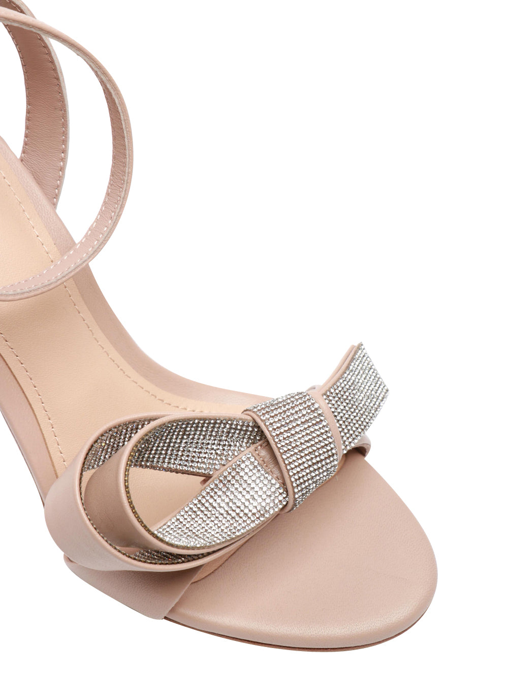 Sandals in Blush Pink Leather with Bow in Rhinestones