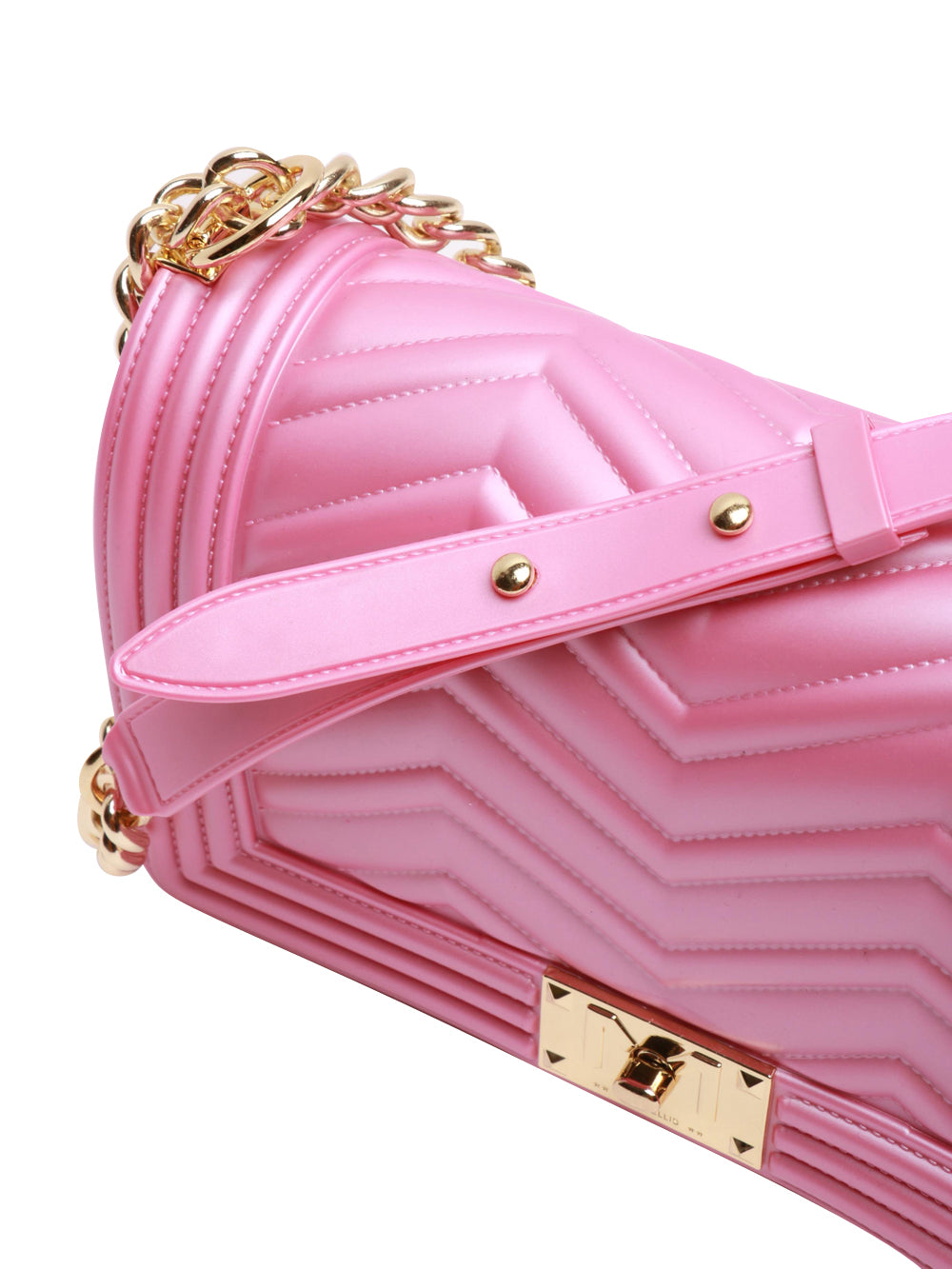 Borsa Tracolla Flat M Manhattan in Gomma Matelassè Fucsia e Oro