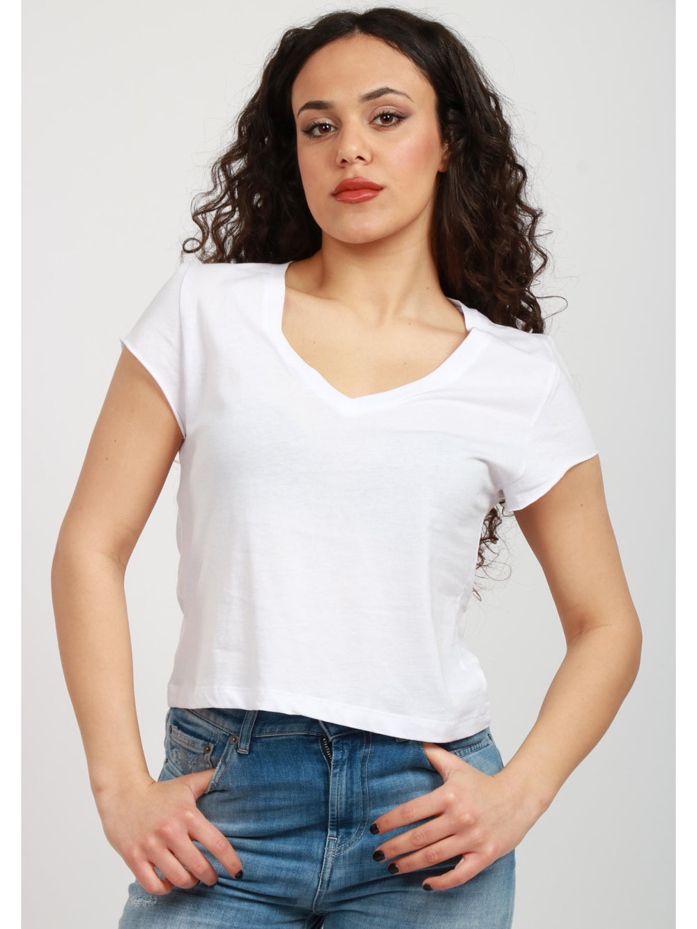 MERCI T-Shirt in Cotone Bianca con Scollo a V Bianco