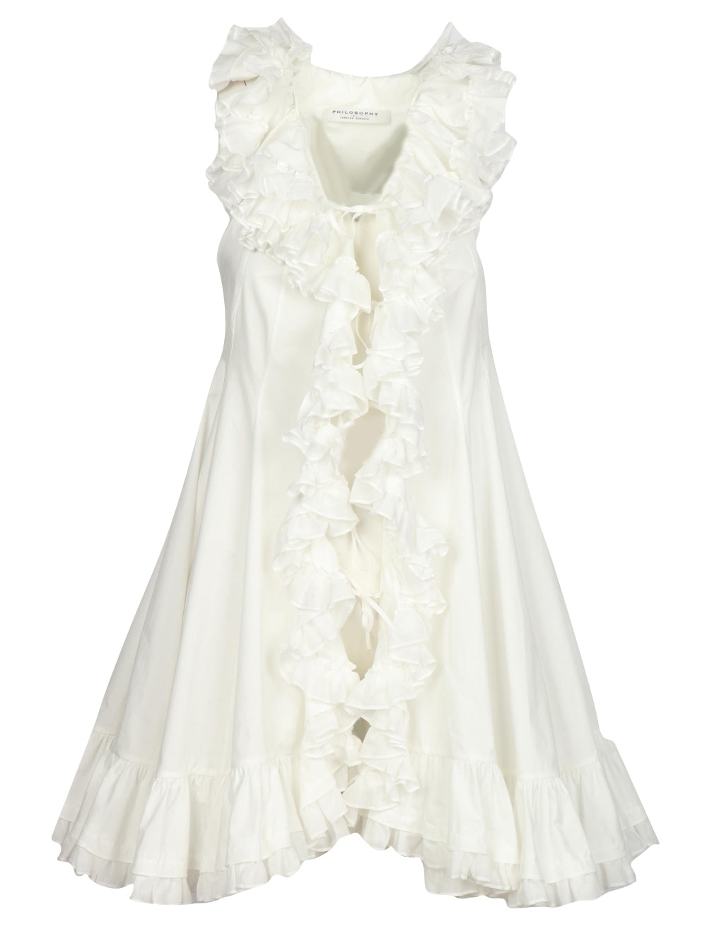 White Cotton Vest Dress with Ruffles and Ruffles