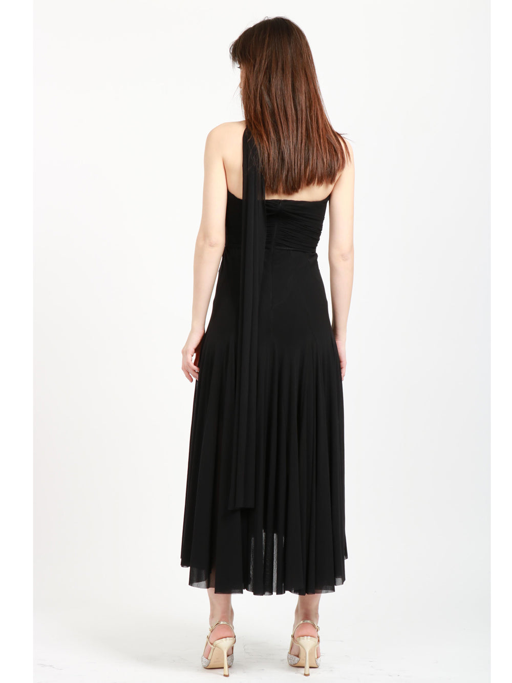 Vestito in Tulle Nero con Drappeggi