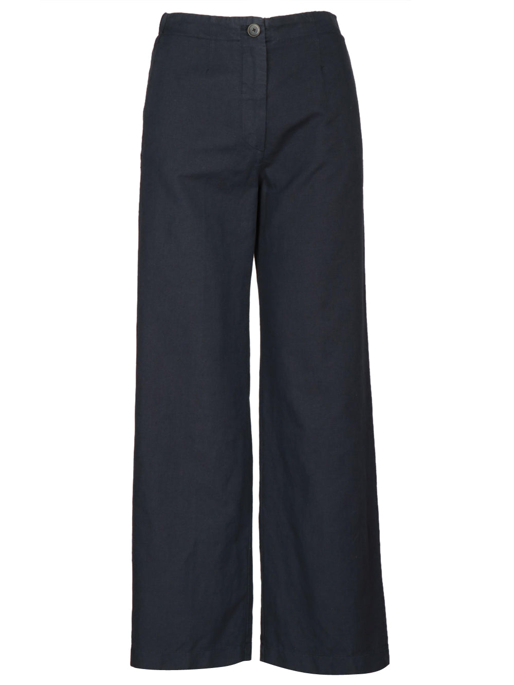 Pantaloni Palazzo in Misto Cotone e Lino Blu