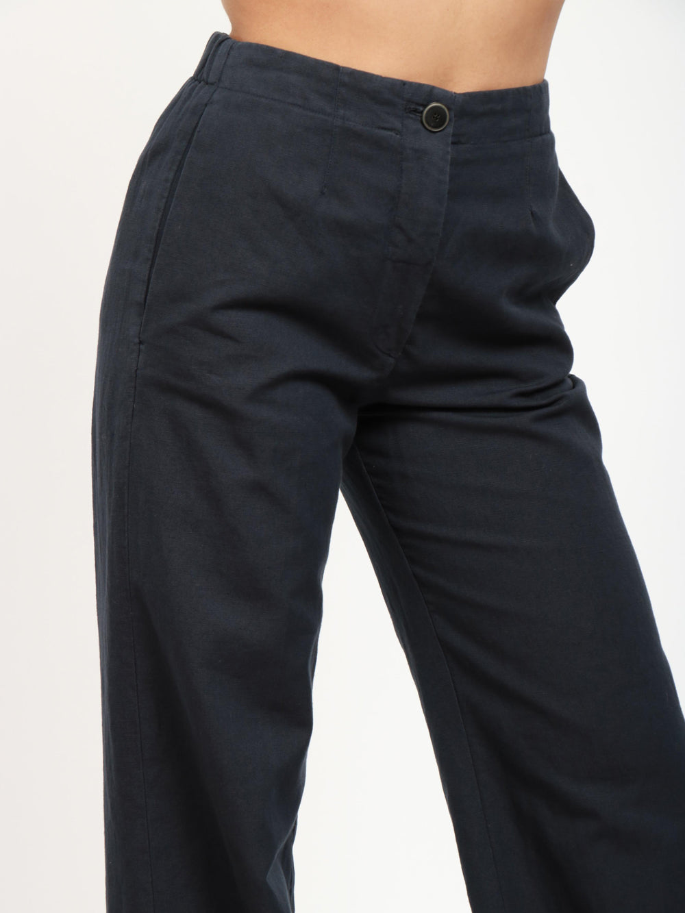 Pantaloni Palazzo in Misto Cotone e Lino Blu