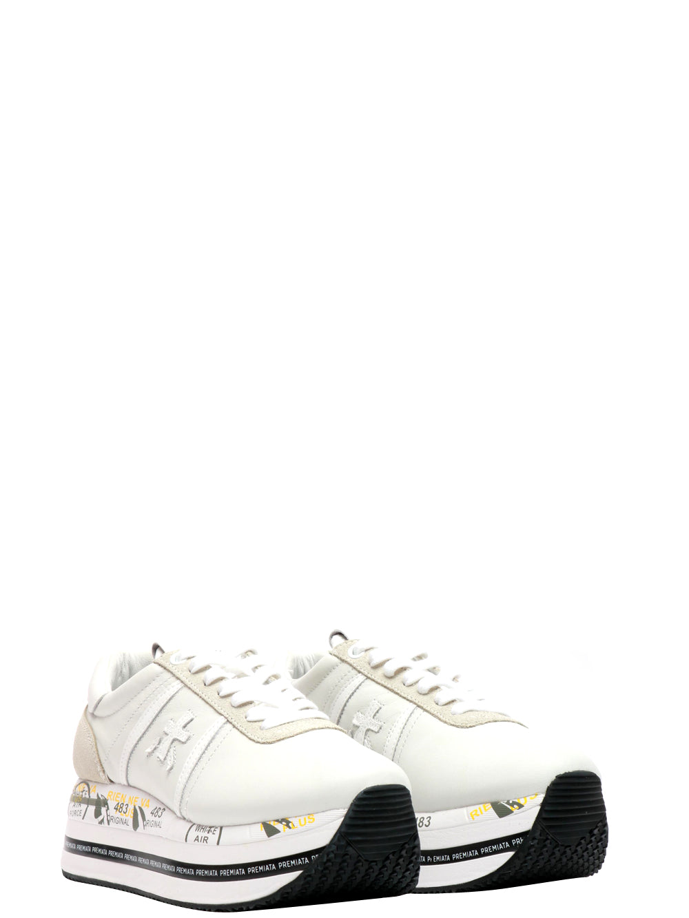 PREMIATA Scarpe Sneakers Beth in Pelle Bianche Bianco sporco