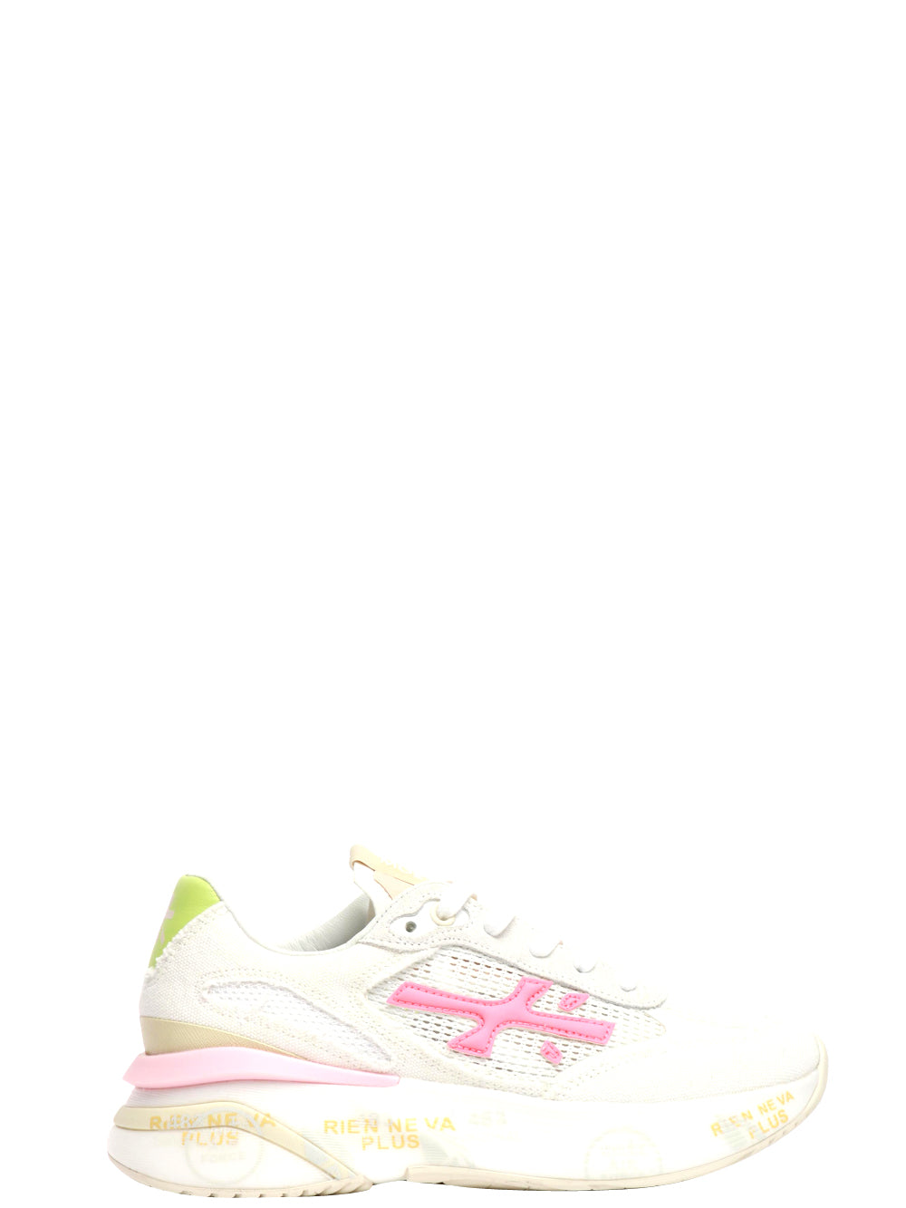 PREMIATA Scarpe Sneakers Moerund in Rete e Tessuto Bianche Bianco/verde/rosa