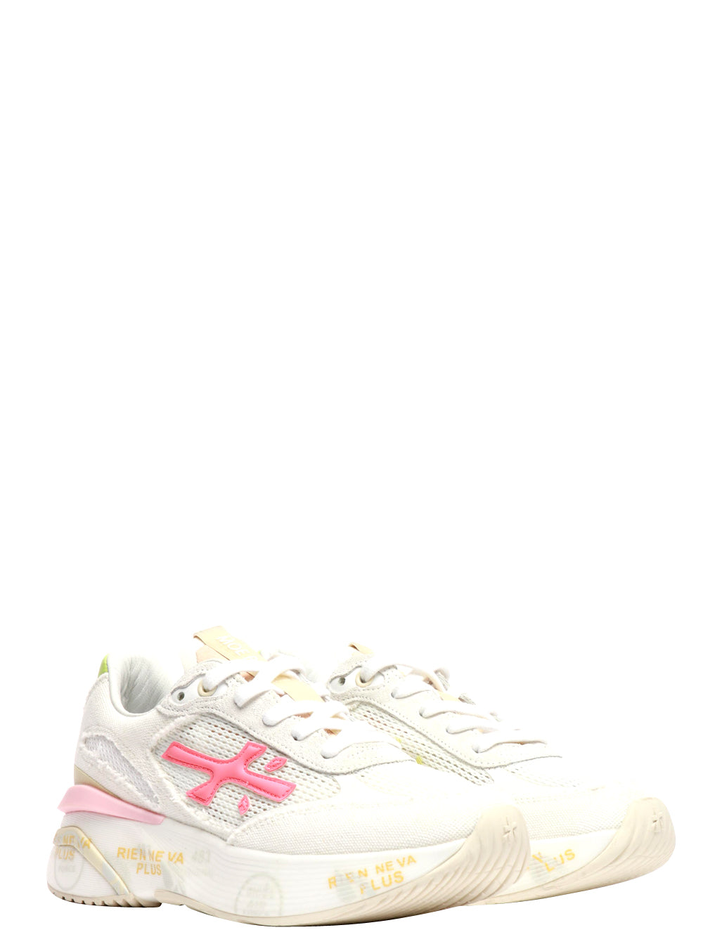 PREMIATA Scarpe Sneakers Moerund in Rete e Tessuto Bianche Bianco/verde/rosa