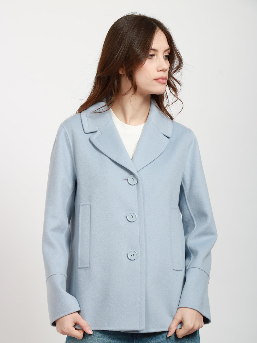 S MAXMARA Caban Moon Monopetto in Lana Vergine Polvere Polvere