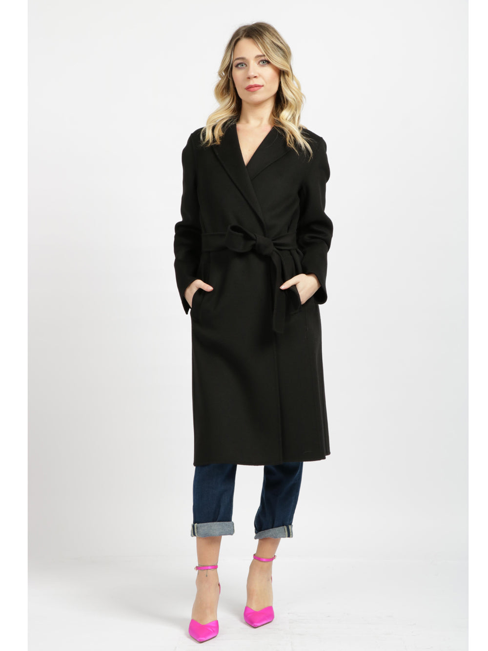 Cappotto Pauline a Vestaglia in Lana Vergine Nero