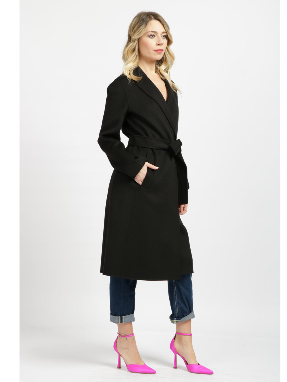 Cappotto Pauline a Vestaglia in Lana Vergine Nero