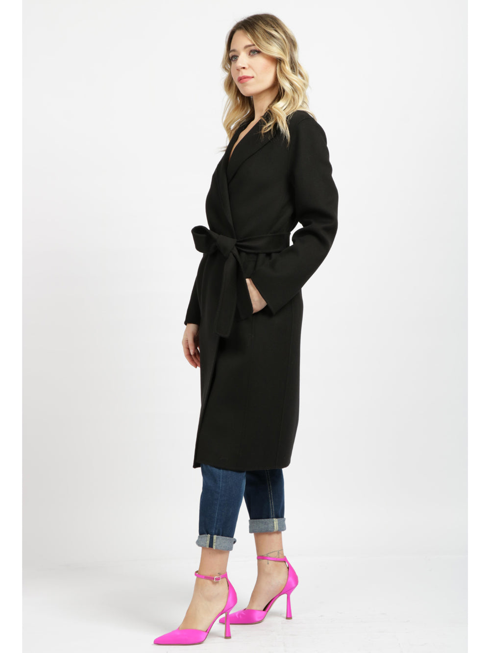 Cappotto Pauline a Vestaglia in Lana Vergine Nero