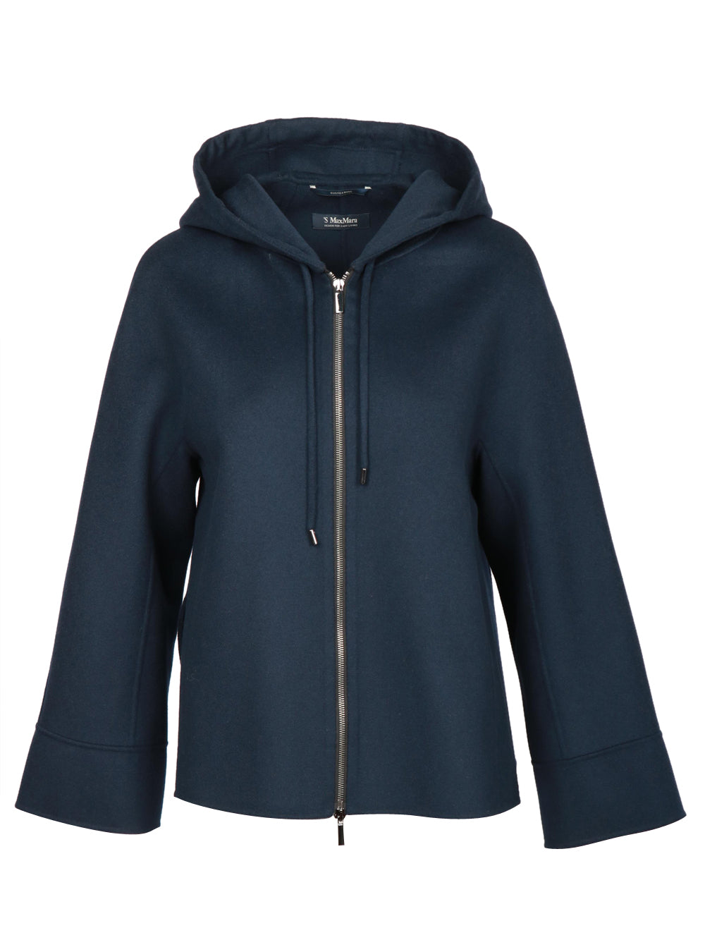 Felpa Wind in Lana Vergine Blu con Cappuccio