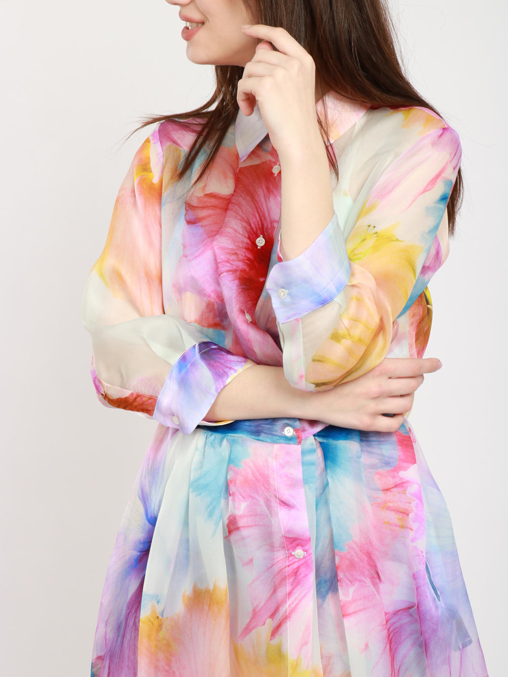SARA ROKA Vestito ElenaT Lungo in Seta con Stampa Fiori Multicolor Multicolor