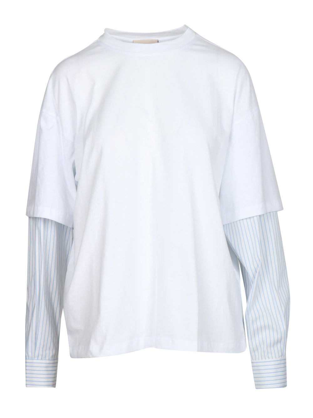 SEMICOUTURE T-Shirt Stefania in Cotone Bianca con Maniche in Popeline Bianco