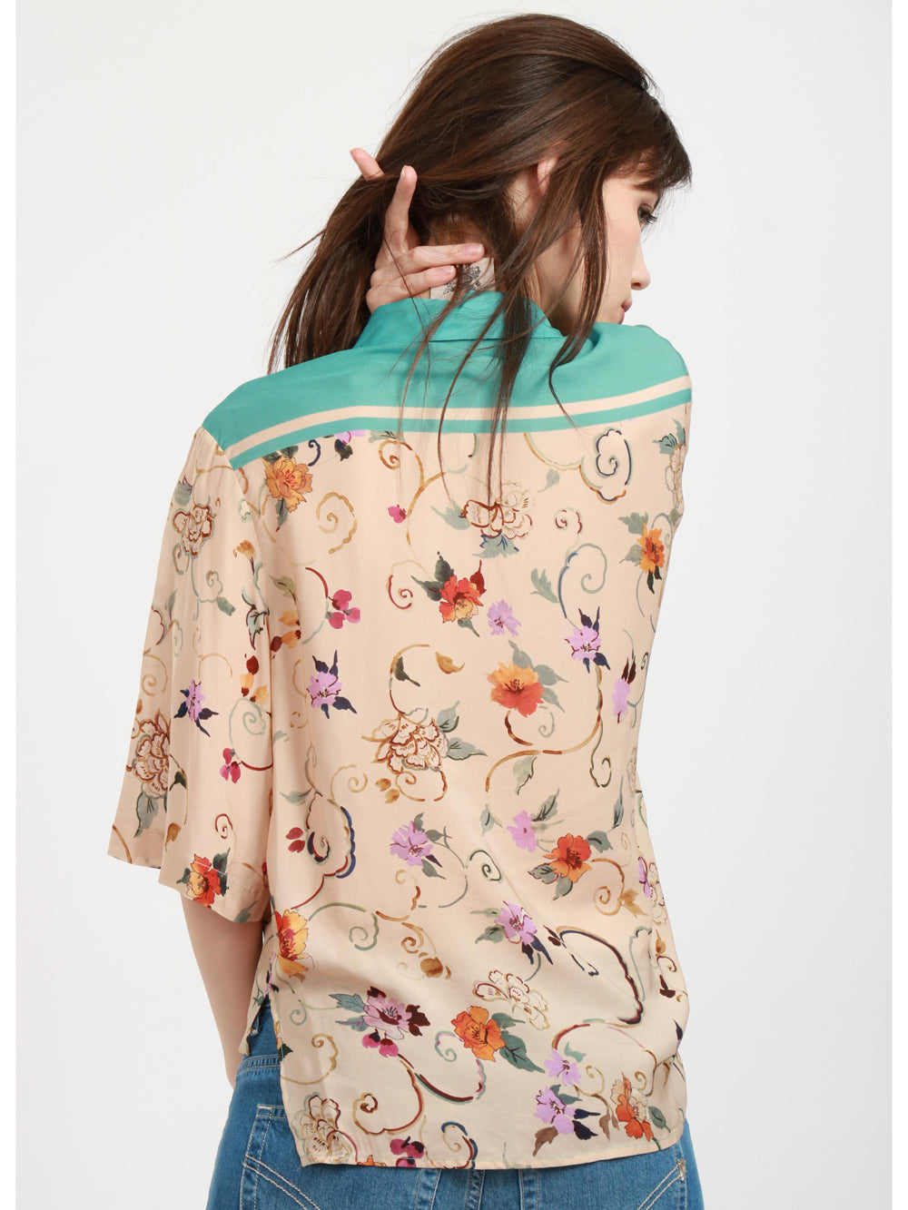 SEMICOUTURE Camicia Alanah Avorio con Stampa Fiori Multicolor