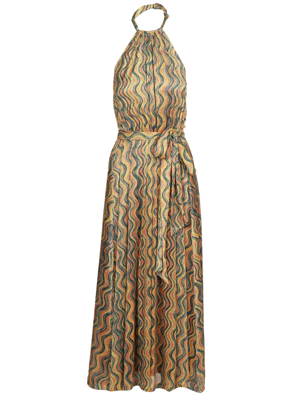 Long Dress with Gold, Blue and Orange Pattern with Lurex