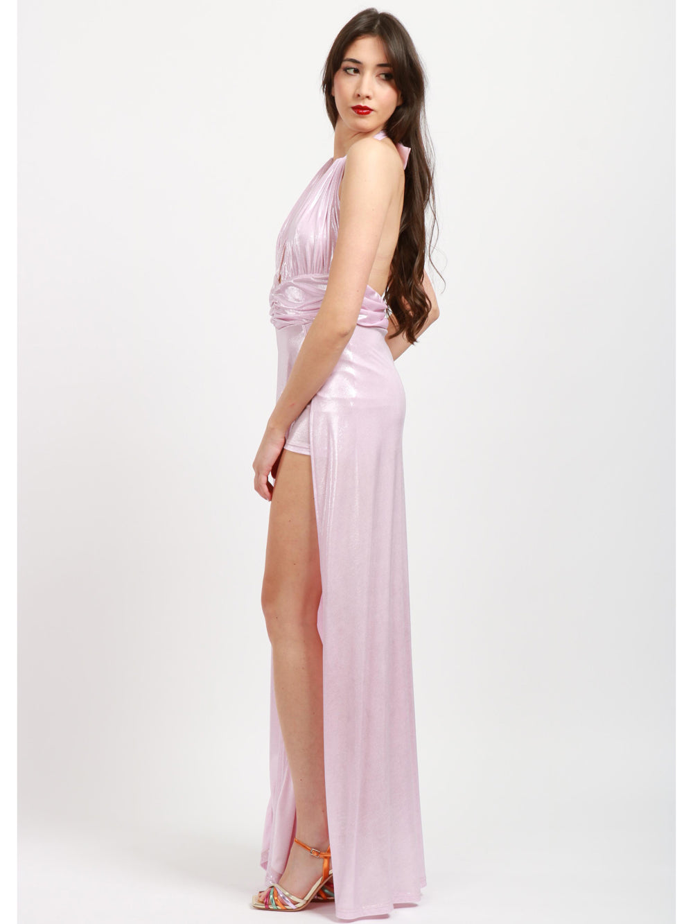Eluard Long Pink Dress with Side Slits
