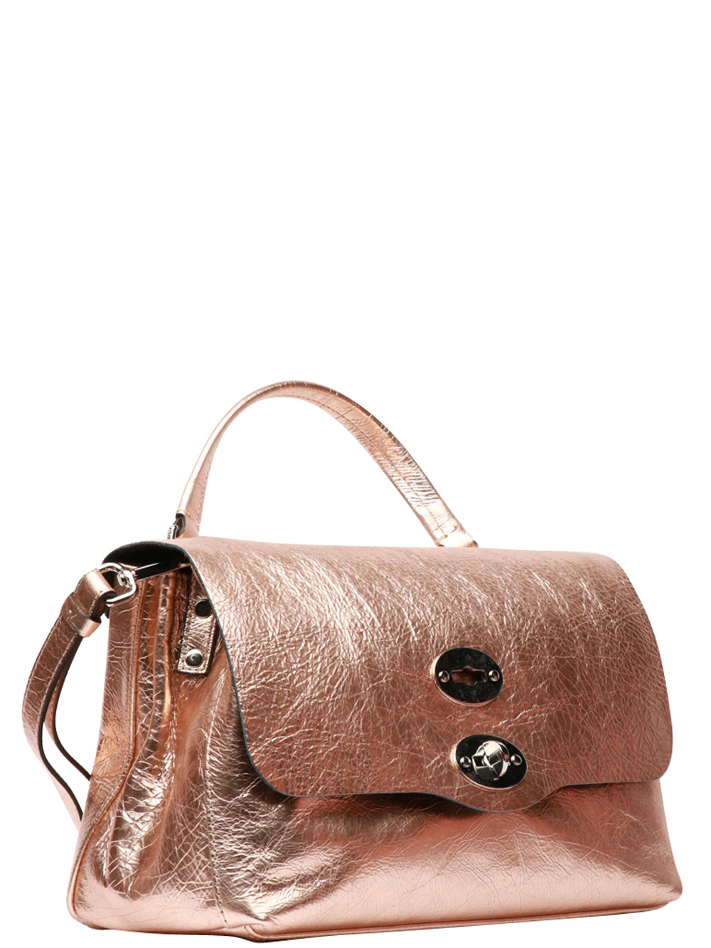 Borsa a Mano Postina Cortina Small in Pelle Laminata Oro Rosa