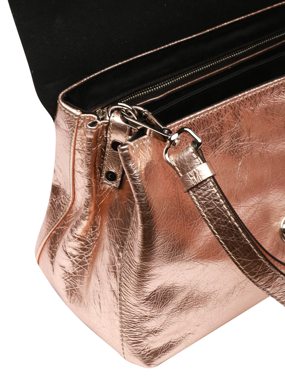 Borsa a Mano Postina Cortina Small in Pelle Laminata Oro Rosa