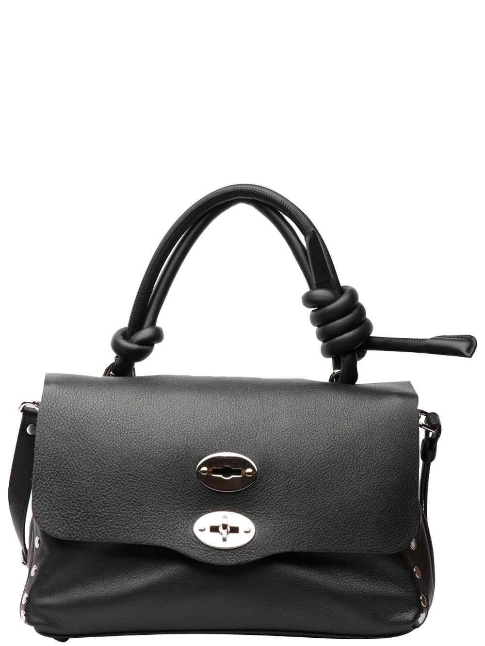 Borsa a Mano Piuma Knot Small in Pelle Nera con Tracolla