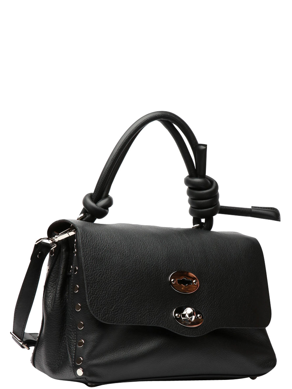 Borsa a Mano Piuma Knot Small in Pelle Nera con Tracolla