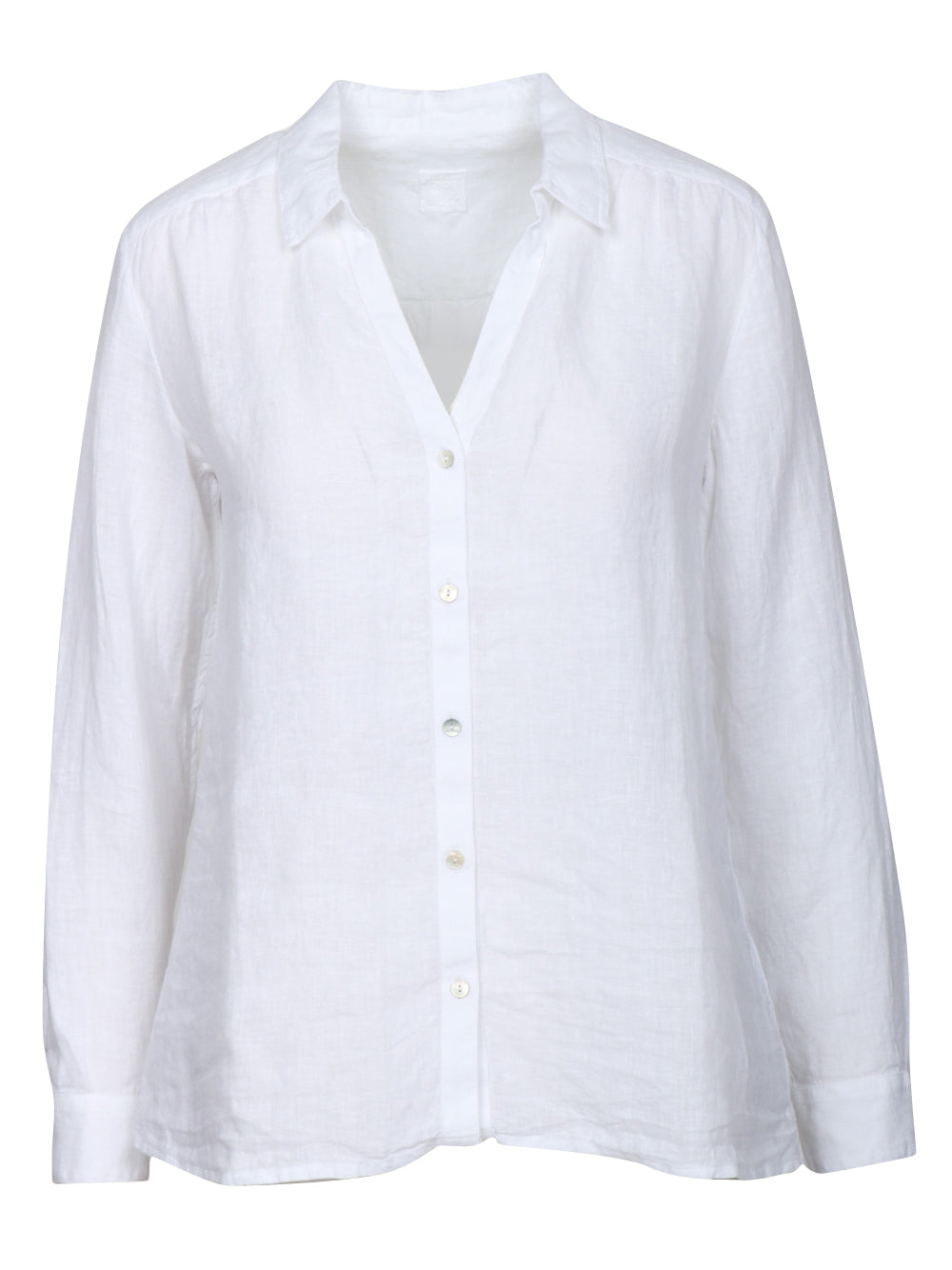 120% Lino Camicia in lino a maniche lunghe con scollo a V bianca. Bianco