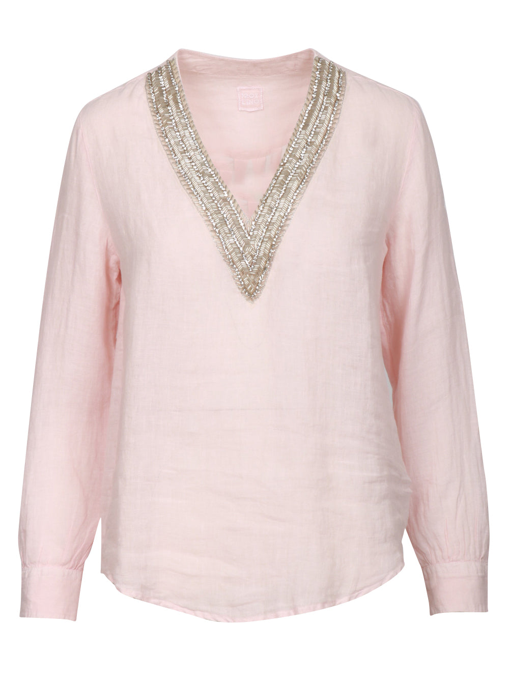 120% Lino Blusa in lino con strass sullo scollo rosa Rosa