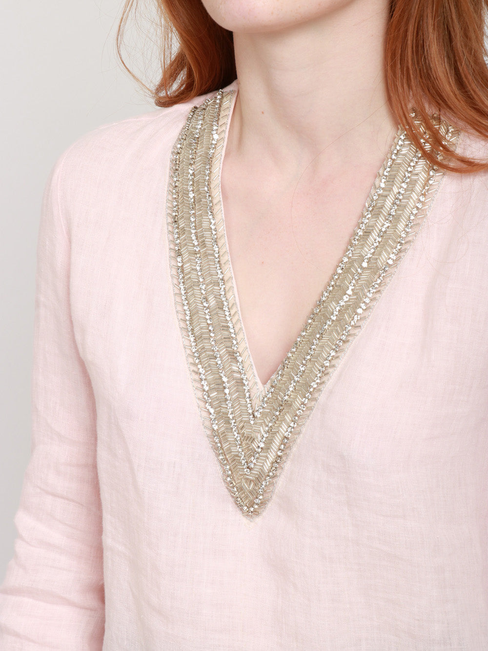120% Lino Blusa in lino con strass sullo scollo rosa Rosa
