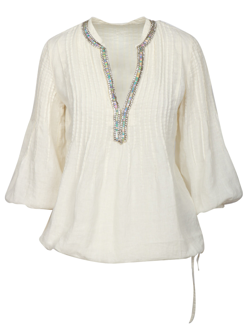 120% Lino Blusa in lino con strass e maniche e palloncino avorio Panna