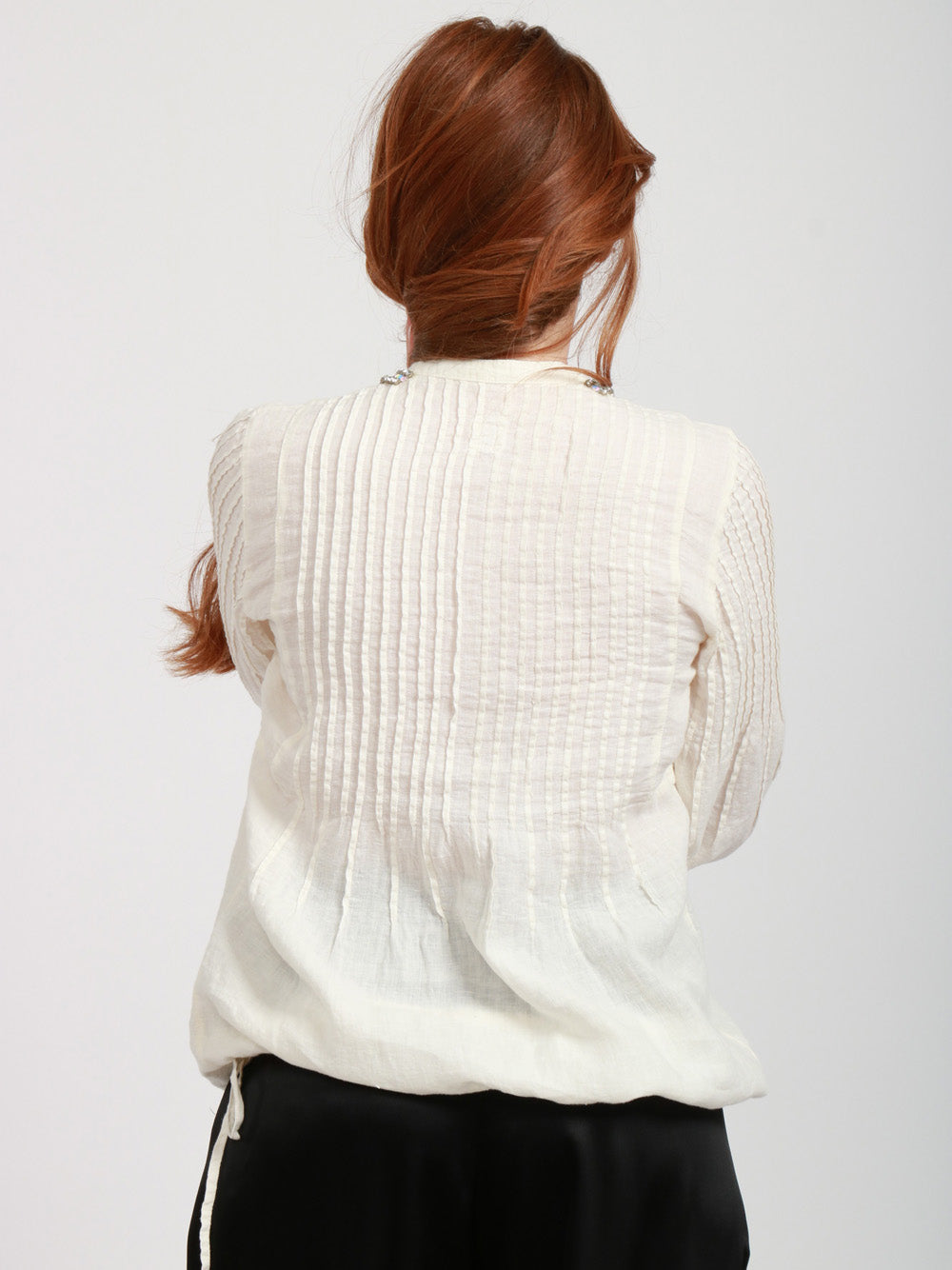 120% Lino Blusa in lino con strass e maniche e palloncino avorio Panna