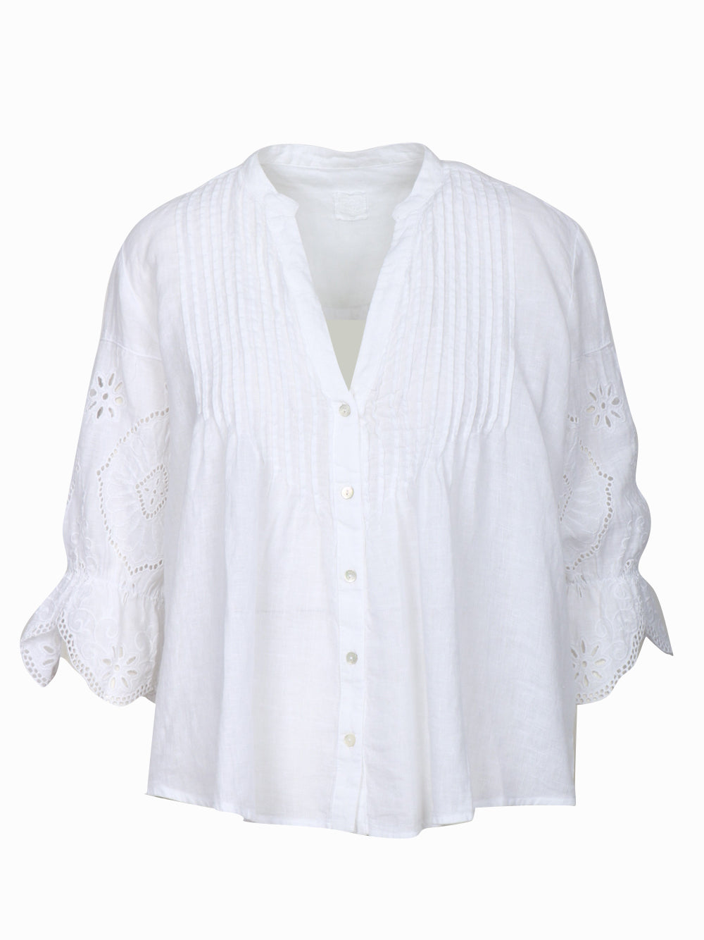 120% Lino Camicia in lino bianca con macrame Bianco
