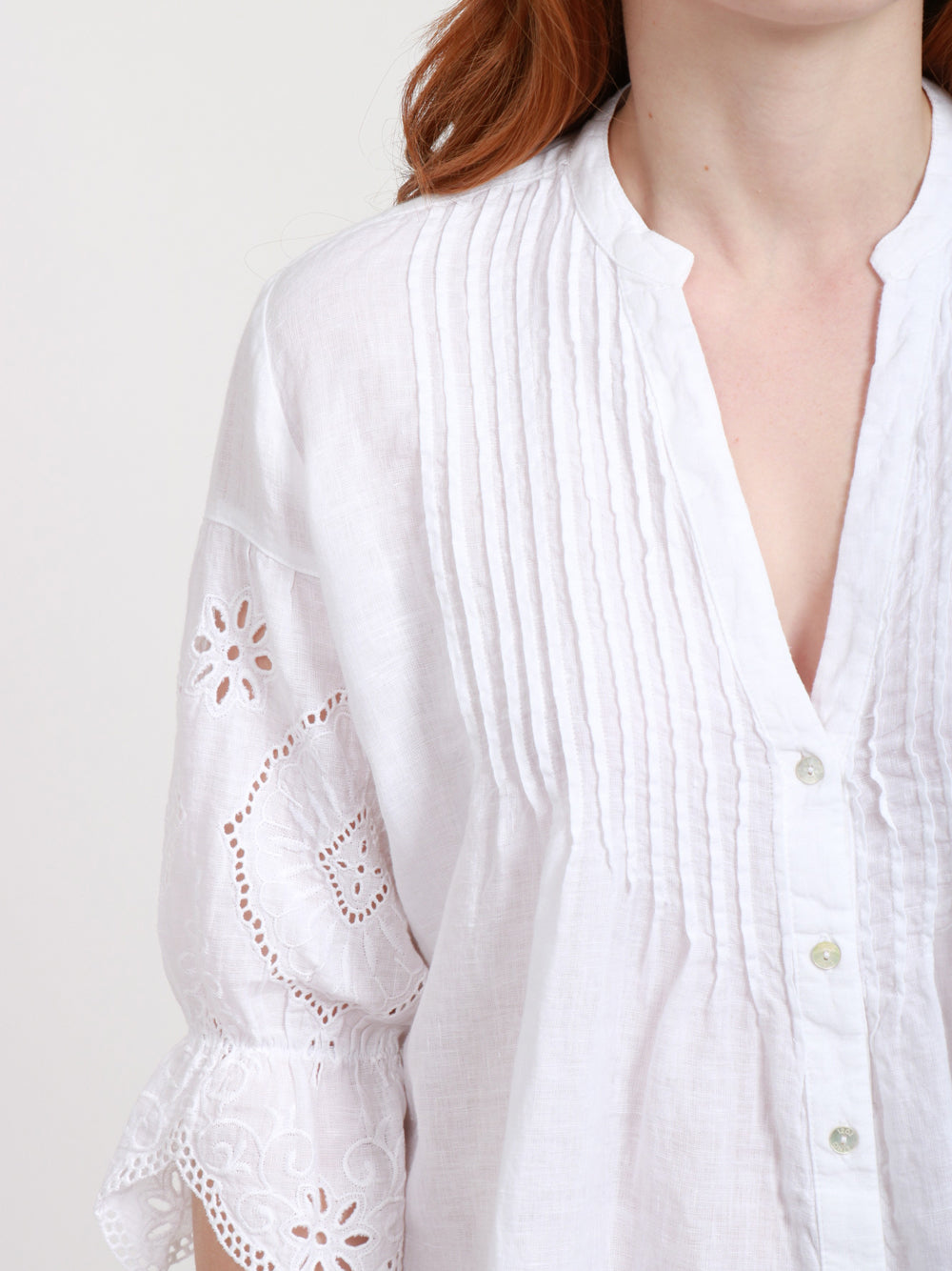 120% Lino Camicia in lino bianca con macrame Bianco